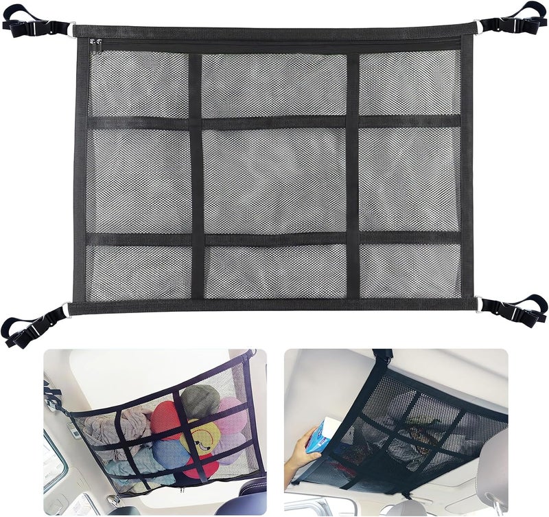 HOZOMT SUV Ceiling Cargo Net, Trunk Organizer, Car Roof Storage, Truck Netting, Van Interior Accessories, Double-Layer Mesh Camping Essentials - Image 1